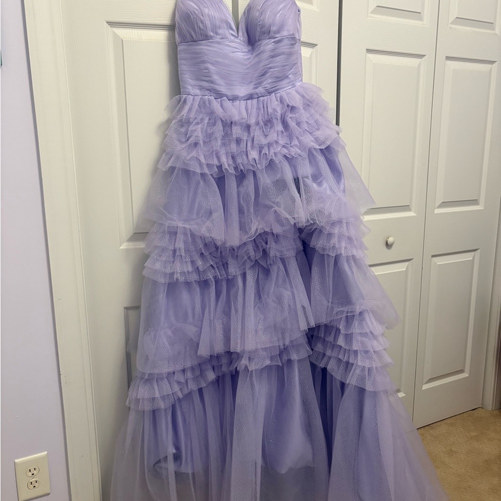 Lavender Strapless Ruffled Gown
